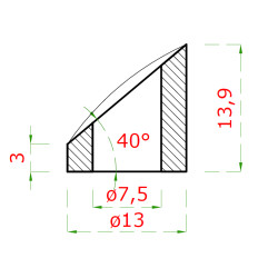Podložka na trubku ø 42,4 mm, uhol 40°, brúsená AISI 304 Podložka na trubku ø 42,4 mm, uhol 40°, brúsená AISI 304